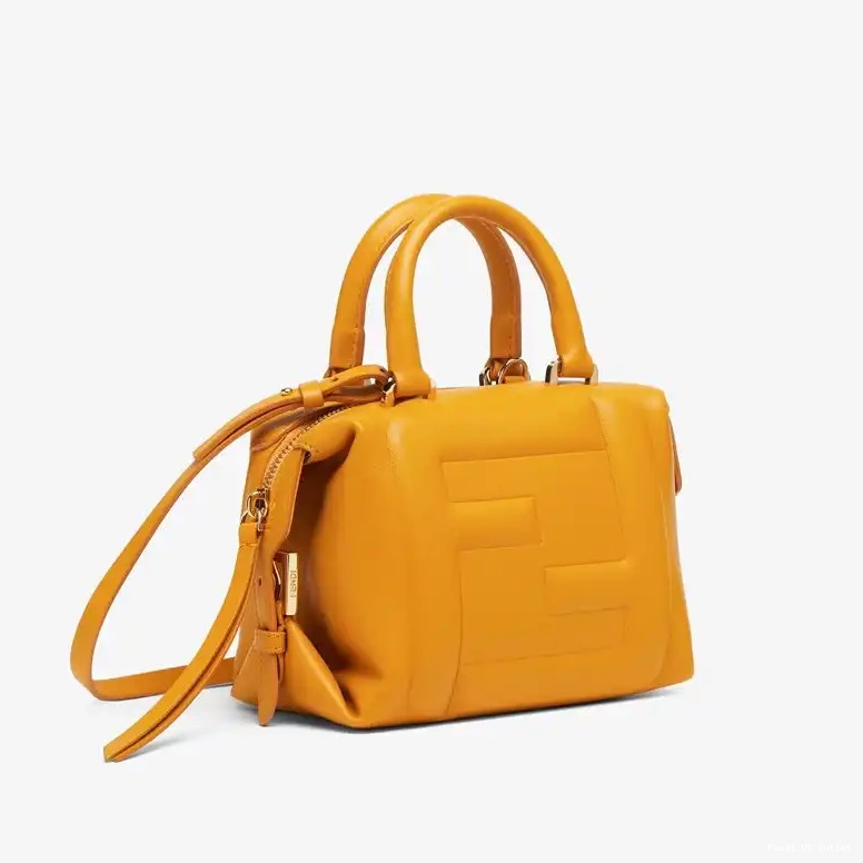 Affordable HOT Leather Nappa FF Bag Cube Yellow Mini Fendi In 0516